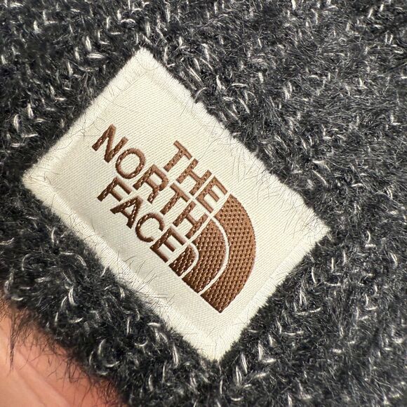 The North Face Heather Gray Wool Blend Beanie with Brown Logo and Fleece Lined- - Picture 11 of 16